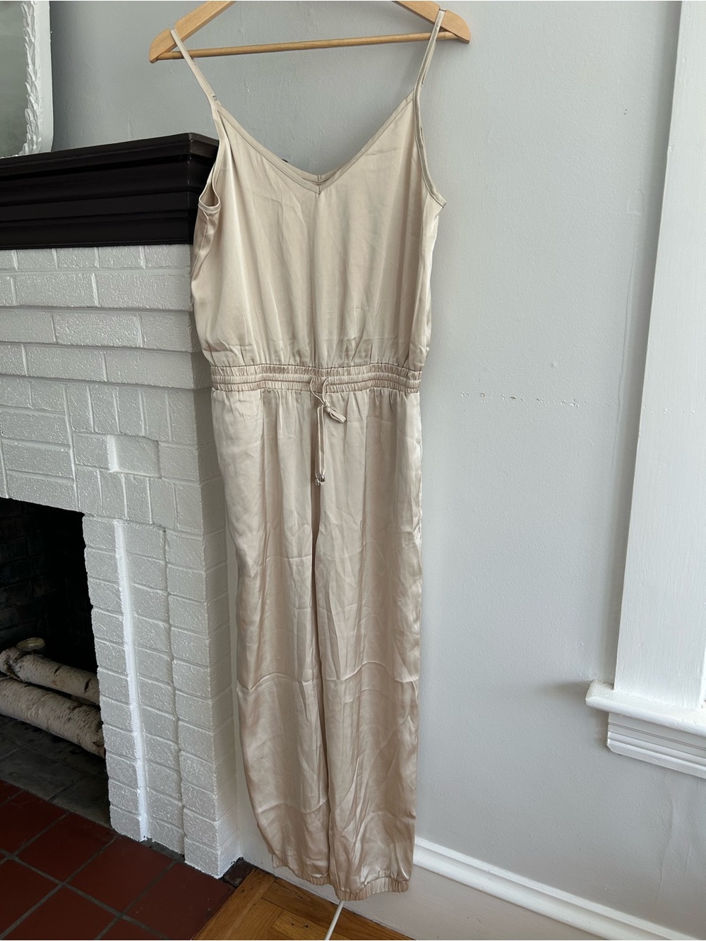 entro Cream Satin Spaghetti-Strap Jumpsuit